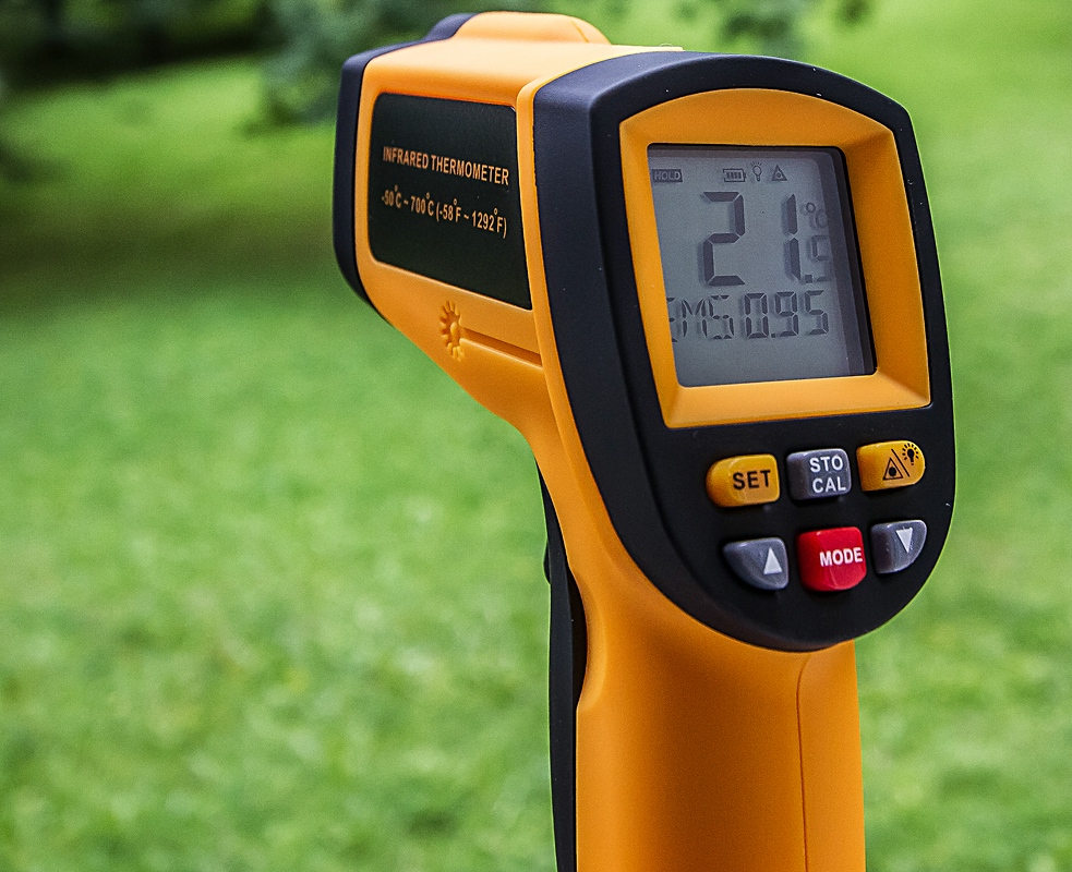 A handheld infrared pyrometer